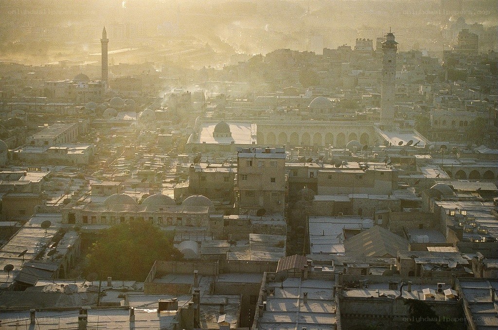 Sunrise over a historic city