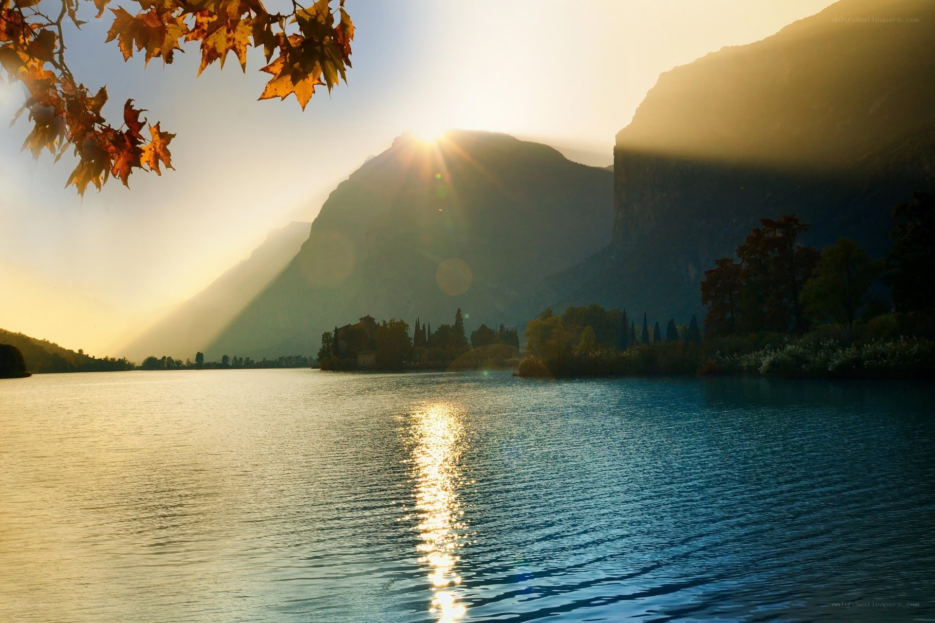 Sunrise over a mountain lake