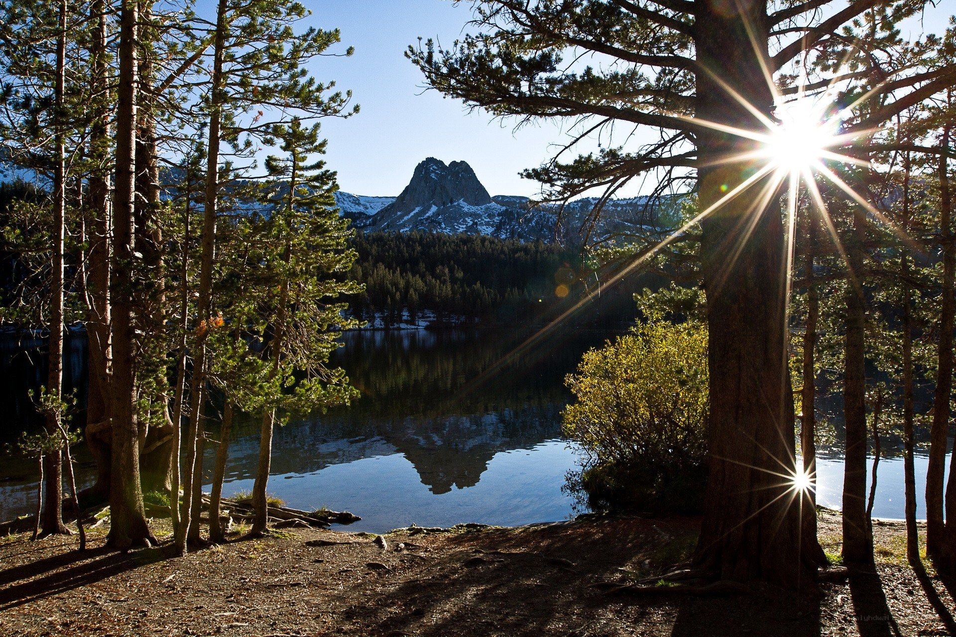Sunrise over a mountain lake