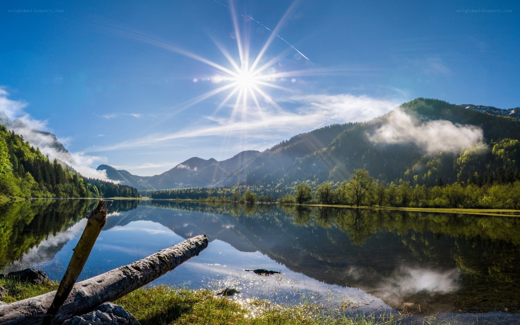 Sunrise over a mountain lake