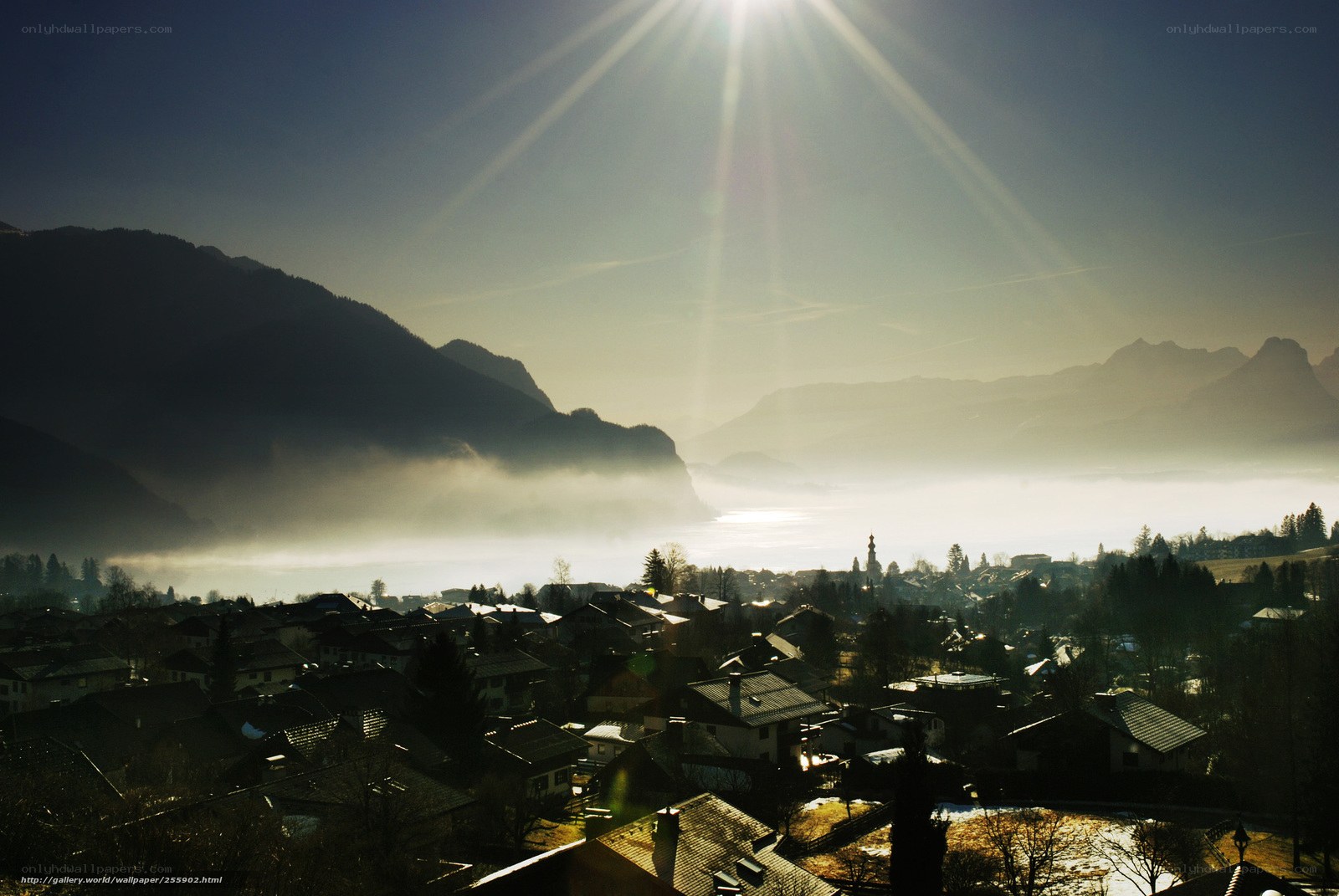 Sunrise over a mountain village