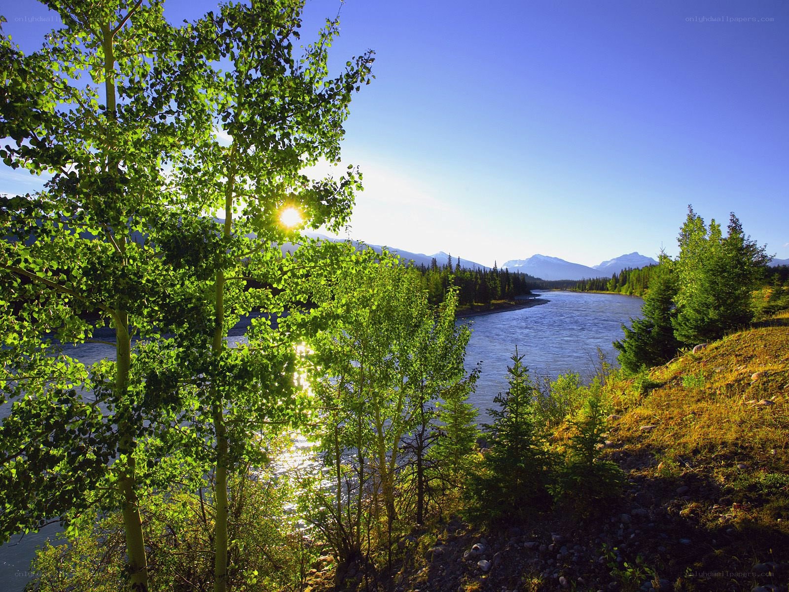 Sunrise over a river valley