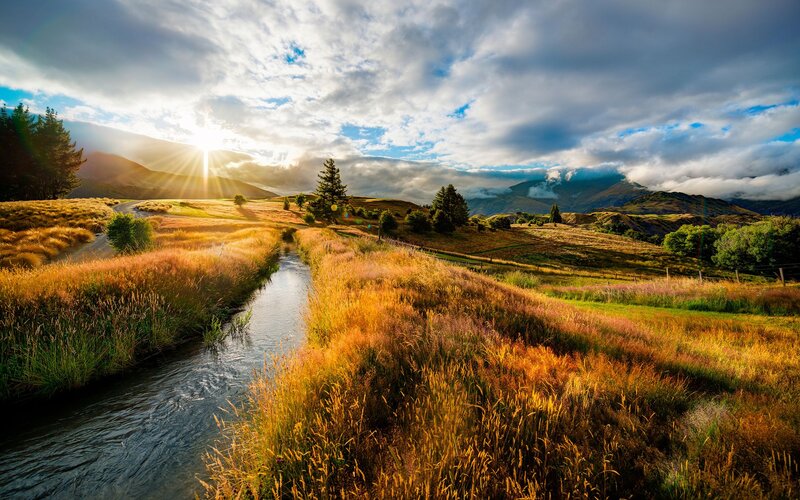 Sunrise over a river valley