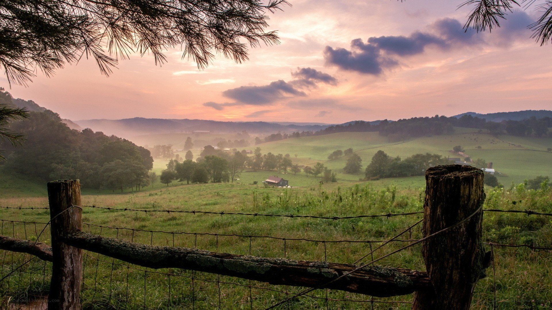 Sunrise over a rural valley