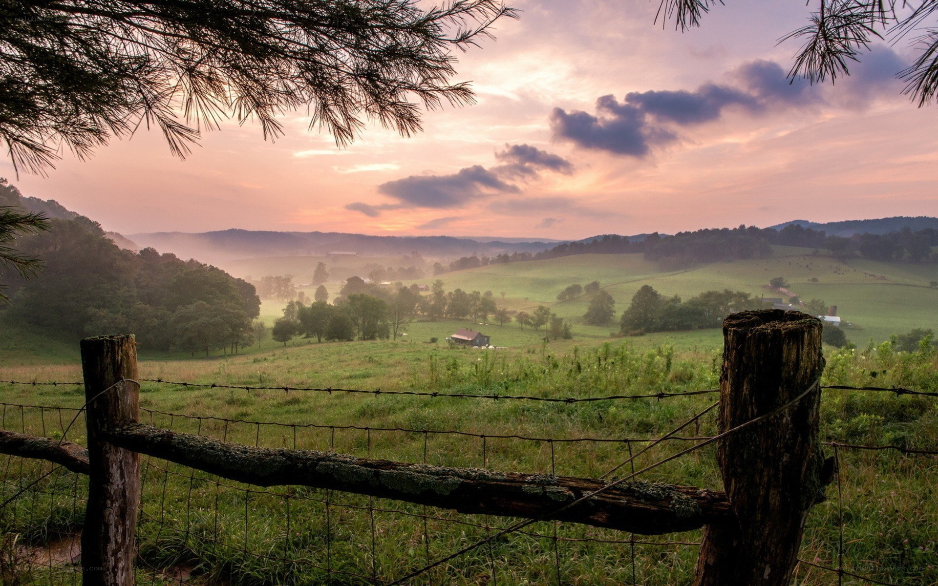 Sunrise over a rural valley