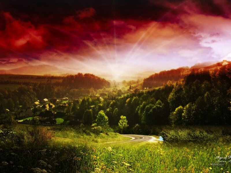Sunrise over a rural village