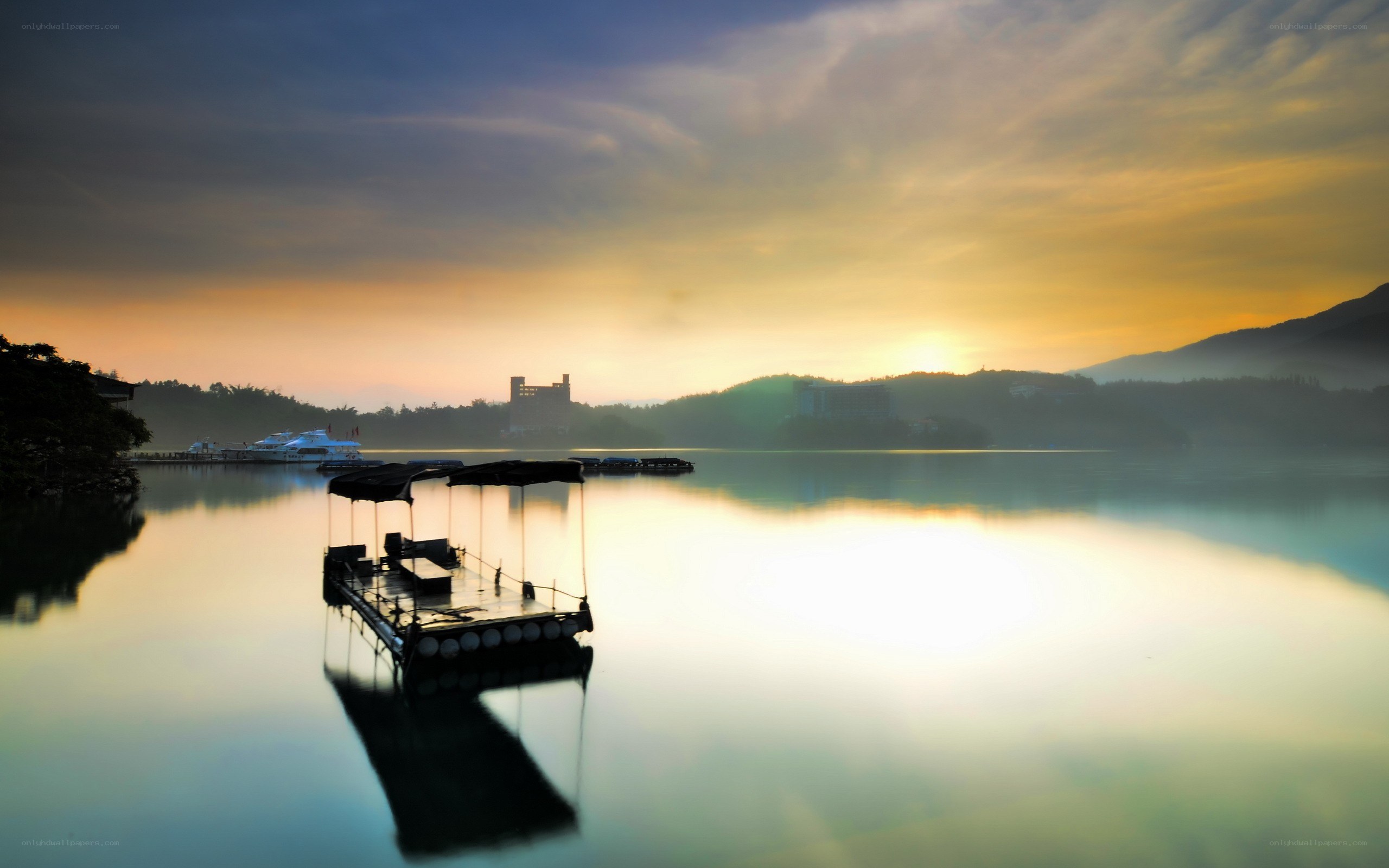 Sunrise over a tranquil lake