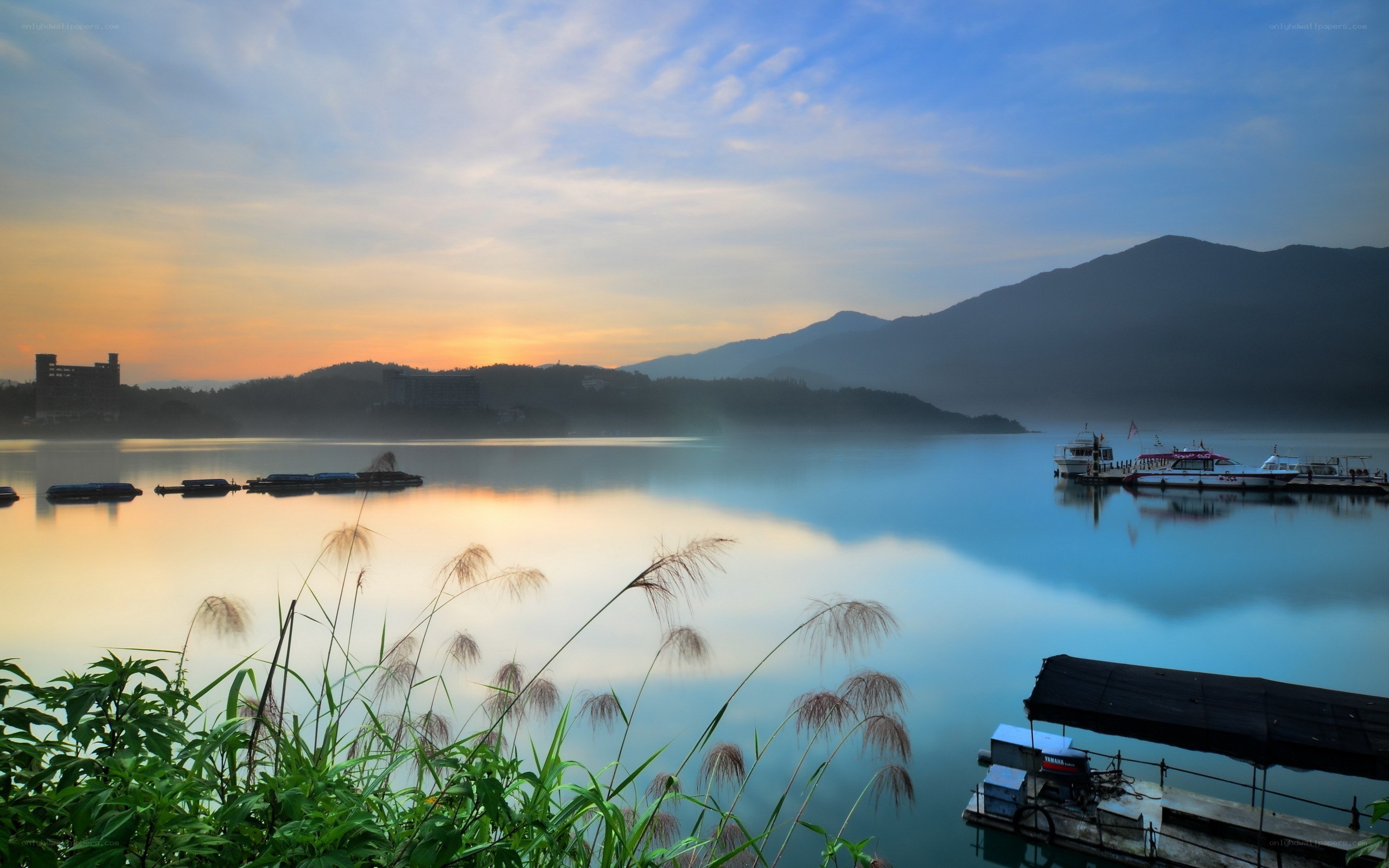 Sunrise over a tranquil lake