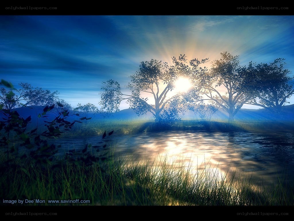 Sunrise over a tranquil lake
