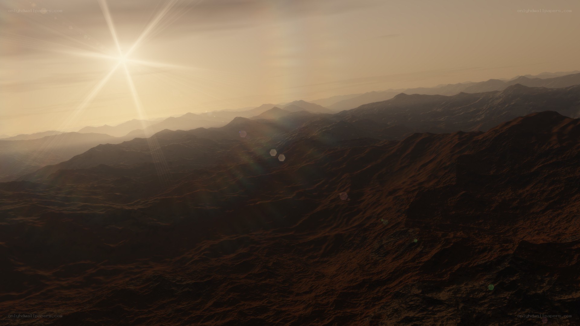 Sunrise over alien mountains