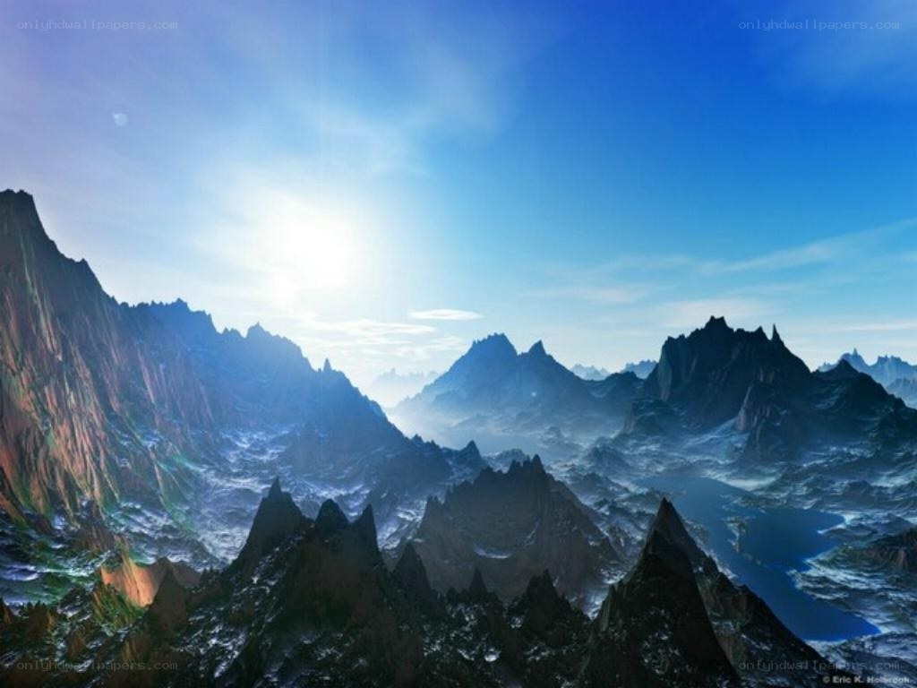 Sunrise over alien mountains