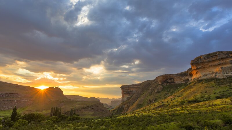 Sunrise over Canyon — Orange, Dramatic, Photograph, Clouds