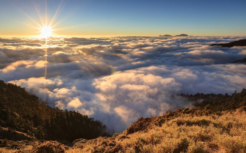 Sunrise over Cloud Sea — Blue, Serene, Photograph, Mountain