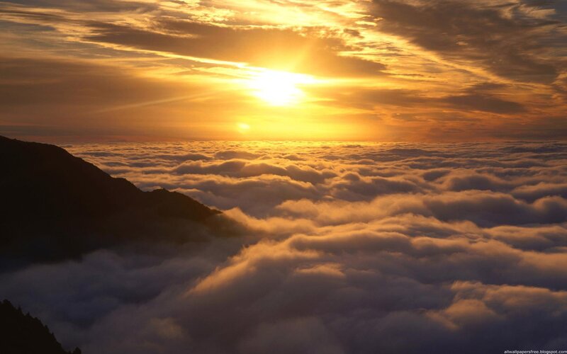 Sunrise over Cloud Sea — Gold, Serene, Photograph, Mountain, Clouds, Sun