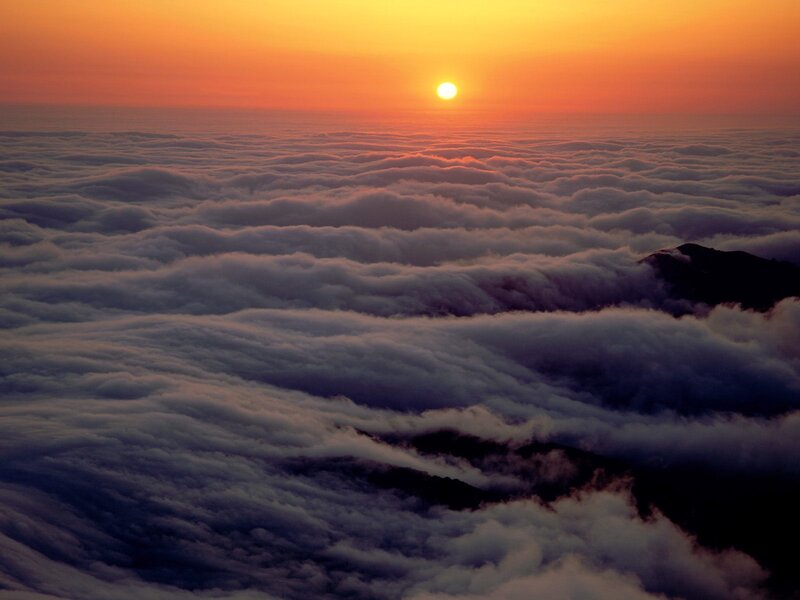 Sunrise over Cloud Sea — Orange, Serene, Photograph, Sun, Clouds