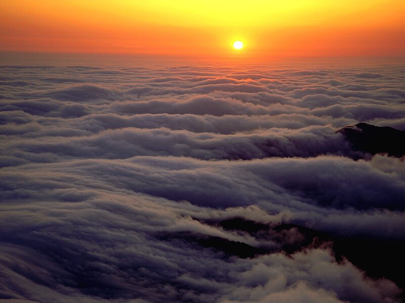 Sunrise over Cloud Sea — Orange, Serene, Photograph, Sun