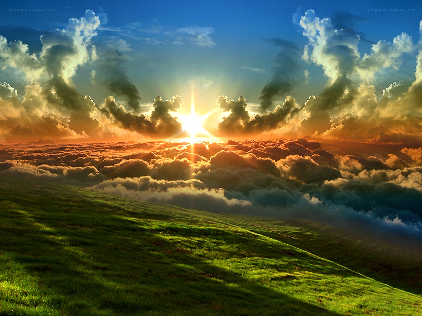 Sunrise over Clouds and Hill
