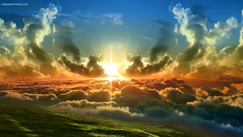 Sunrise over Clouds — Blue, Dramatic, Digital Art, Sky