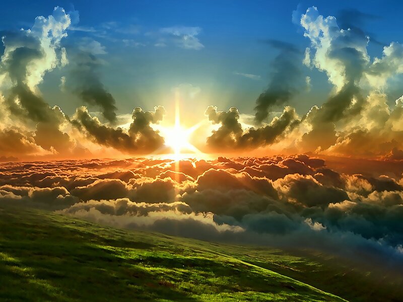 Sunrise over Clouds — Blue, Dramatic, Digital Art
