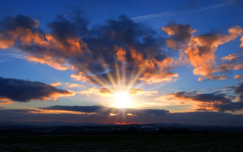 Sunrise over Clouds — Blue, Dramatic, Photograph, Field