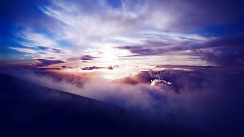 Sunrise over Clouds — Blue, Dramatic, Photograph, Mountain