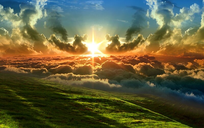 Sunrise over Clouds — Green, Dramatic