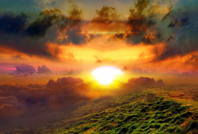 Sunrise over Clouds — Orange, Dramatic, Digital Art, Sky