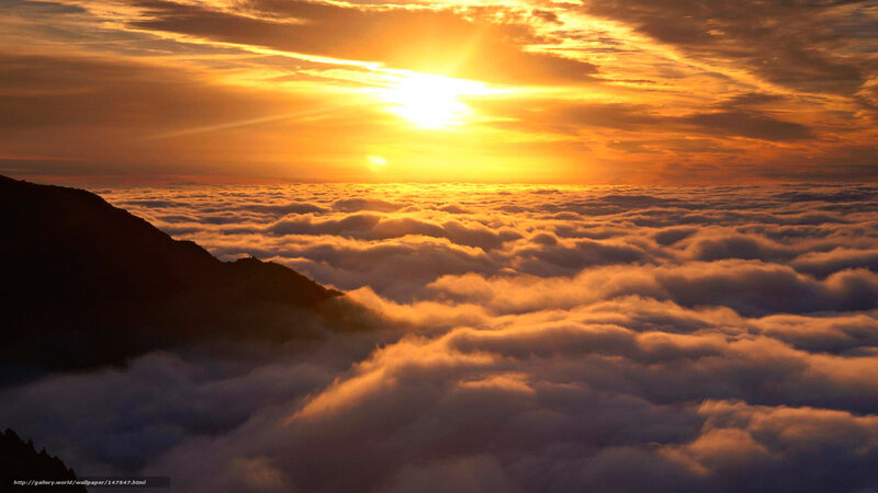 Sunrise over Clouds — Orange, Dramatic, Photograph, Mountain
