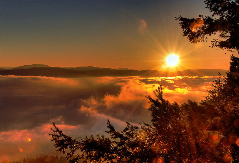 Sunrise over Clouds — Orange, Dramatic, Photograph, Mountains