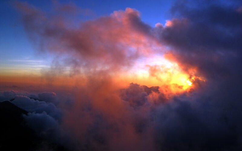 Sunrise over Clouds — Orange, Dramatic, Photograph, Sky, Mountain