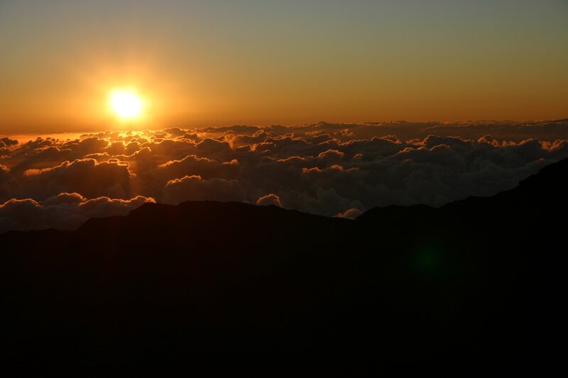 Sunrise over Clouds — Orange, Dramatic, Photograph, Sun, Mountain, Yellow