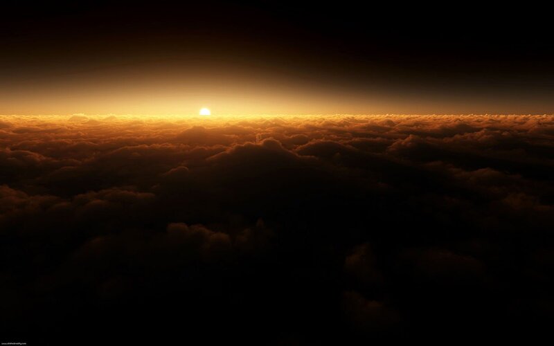 Sunrise over Clouds — Orange, Dramatic, Photograph, Sun, Sky, Black