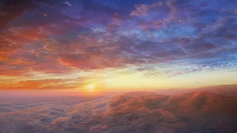 Sunrise over Clouds — Orange, Serene, Digital Art