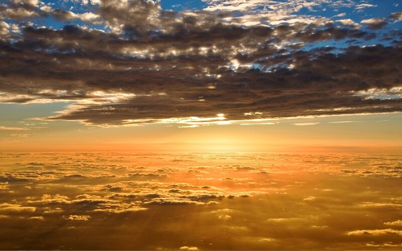 Sunrise over Clouds — Orange, Serene, Photograph, Sky, Sun