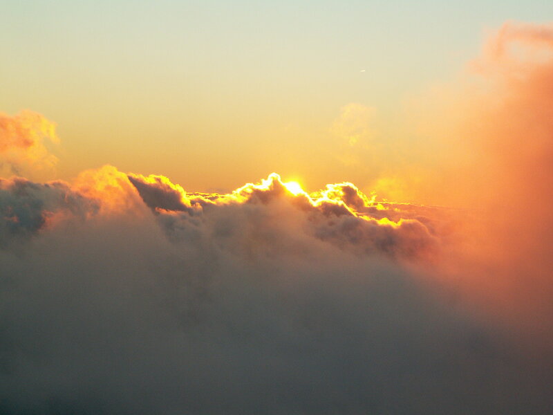 Sunrise over Clouds — Orange, Serene, Photograph, Sun, Sky