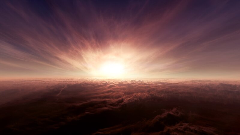 Sunrise over Clouds — Purple, Dramatic, Digital Art, Sun, Sky, Orange, Black