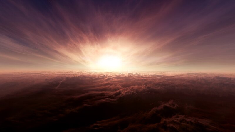 Sunrise over Clouds — Purple, Dramatic, Digital Art, Sun