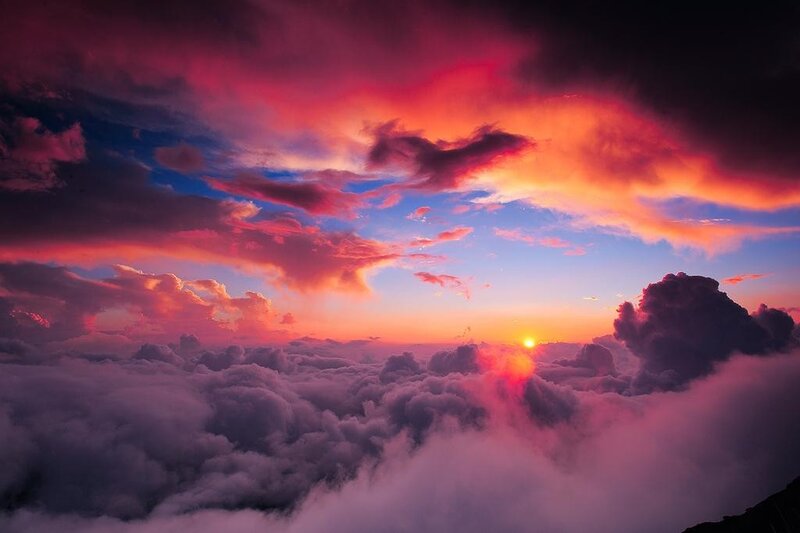Sunrise over Clouds — Red, Dramatic