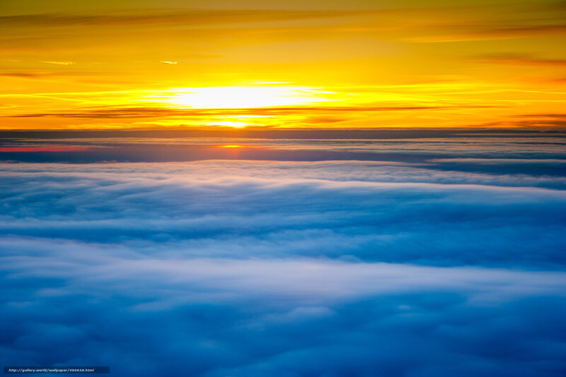 Sunrise over Clouds — Yellow, Serene, Photograph, Sun, Sky