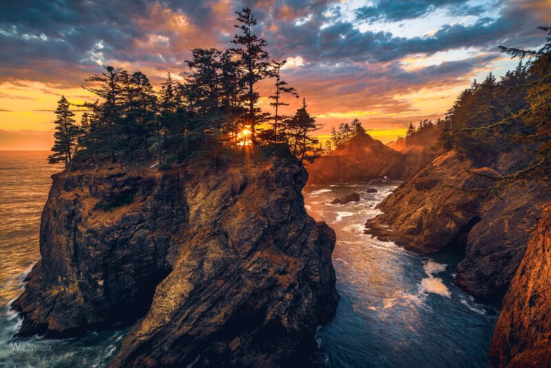 Sunrise over Coastal Rocks — Orange, Dramatic