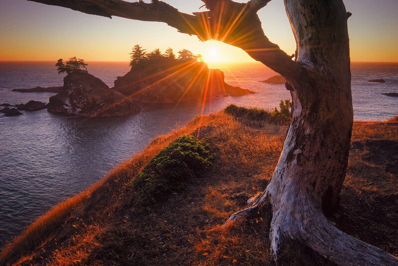 Sunrise over Coastal Rocks — Orange