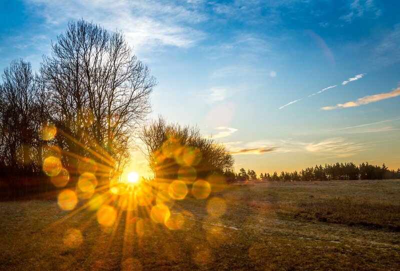 Sunrise over Field — Blue, Serene, Photograph