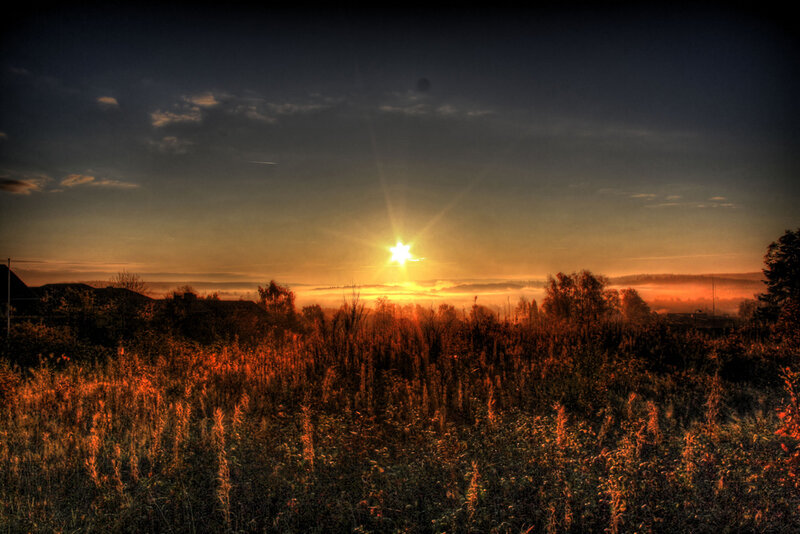 Sunrise over Field — Orange, Dramatic