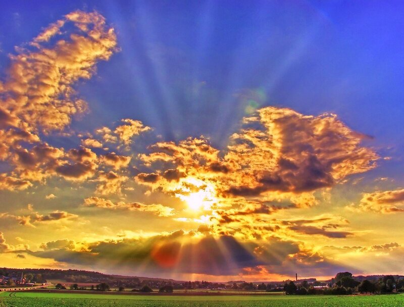 Sunrise over Fields — Blue, Dramatic