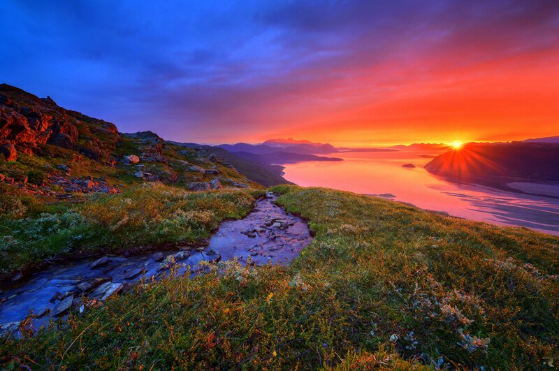 Sunrise over Fjord — Blue, Dramatic