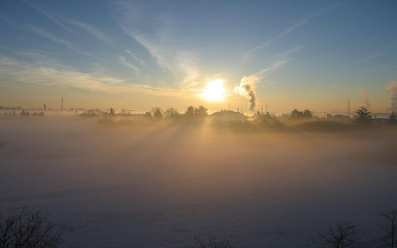 Sunrise over Foggy Field — Blue