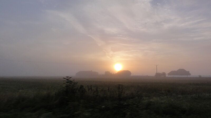 Sunrise over Foggy Fields — Gray