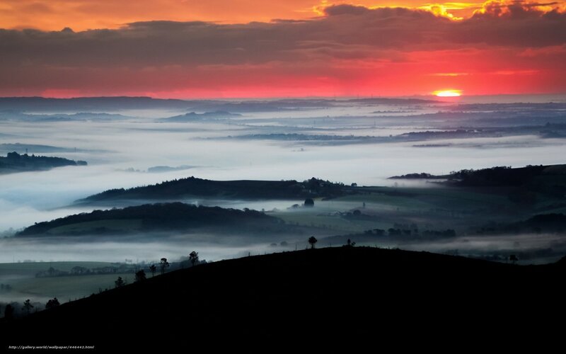 Sunrise over Foggy Hills — Red