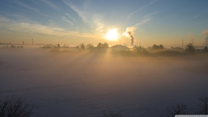Sunrise over Foggy Landscape — Blue