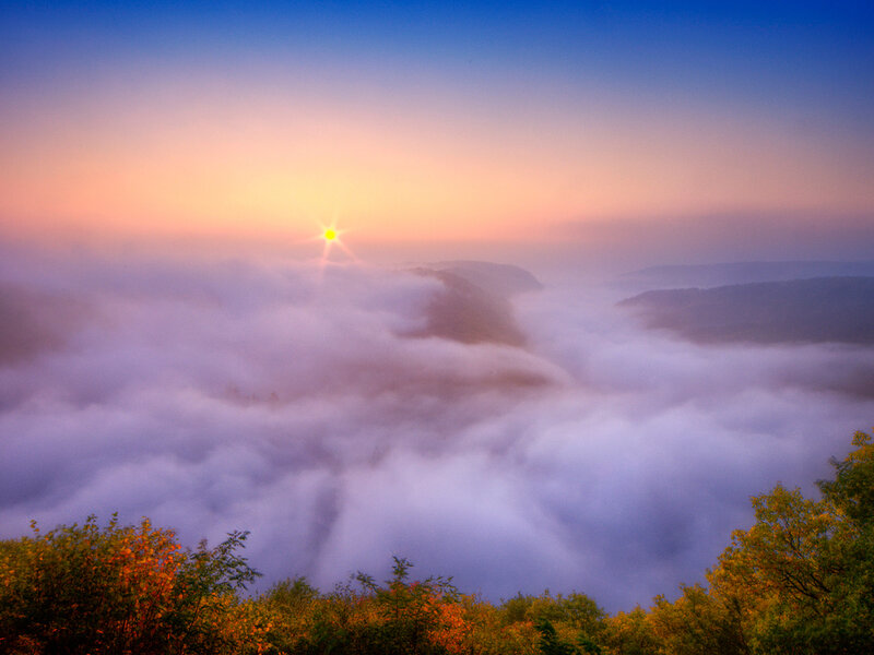 Sunrise over Foggy Mountains — Blue